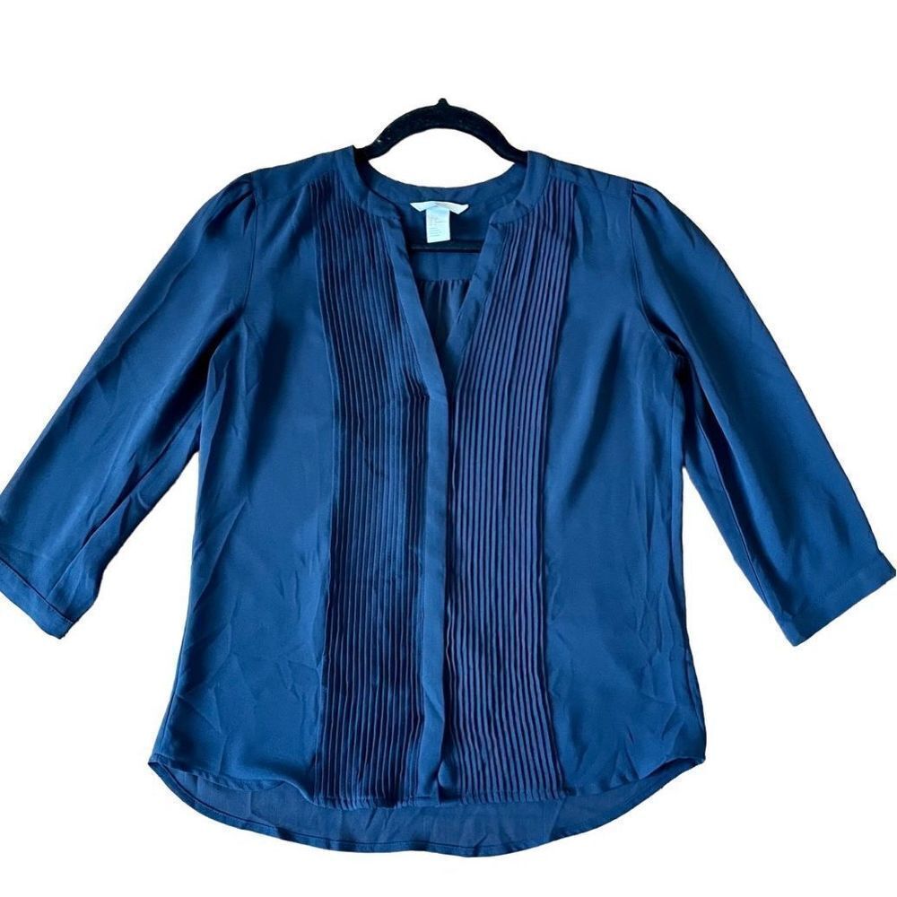 H&M navy pleat front blouse